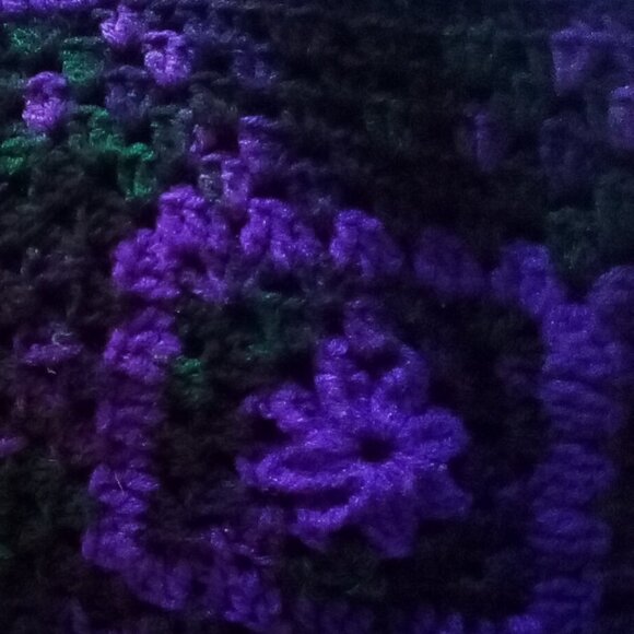 VTG Boho Granny Square  Hand Crochet Purple, Green Brown Long Cardigan M/L - Picture 2 of 6